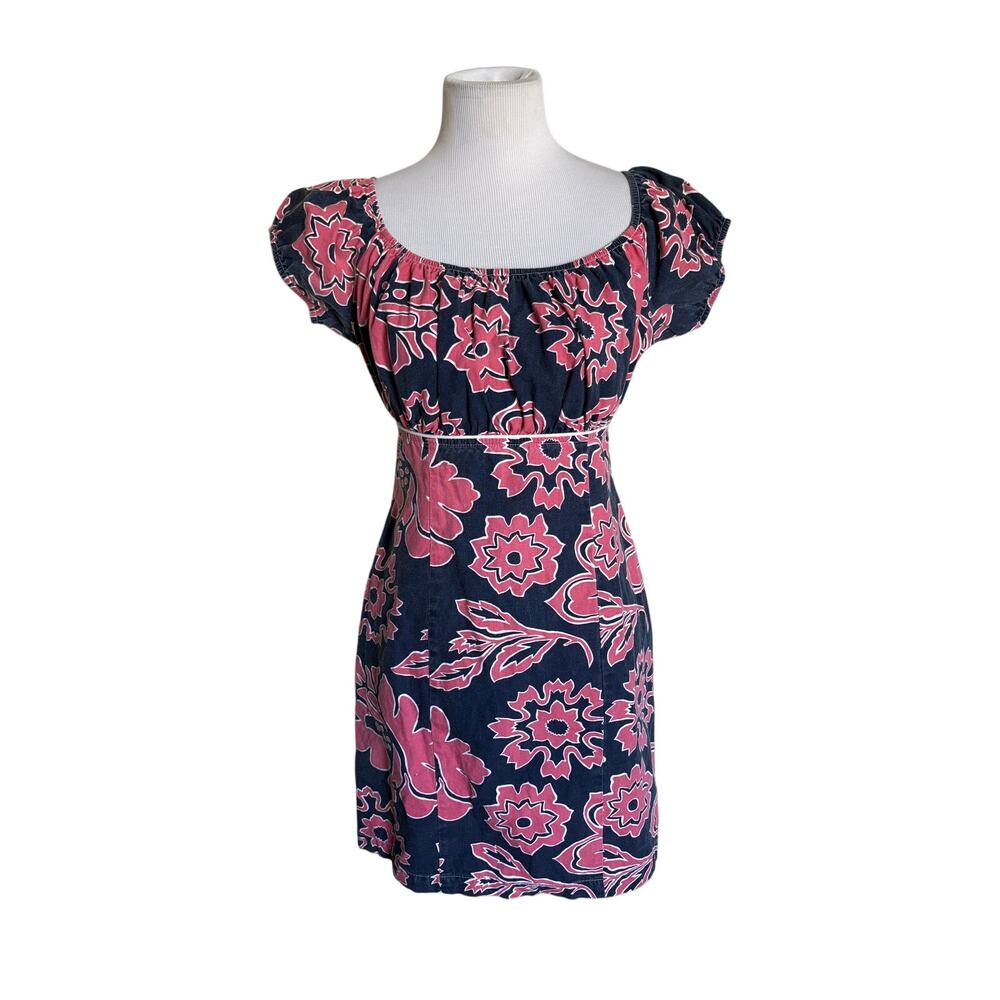 Vintage Y2K Floral Peasant Mini Dress Empire Waist